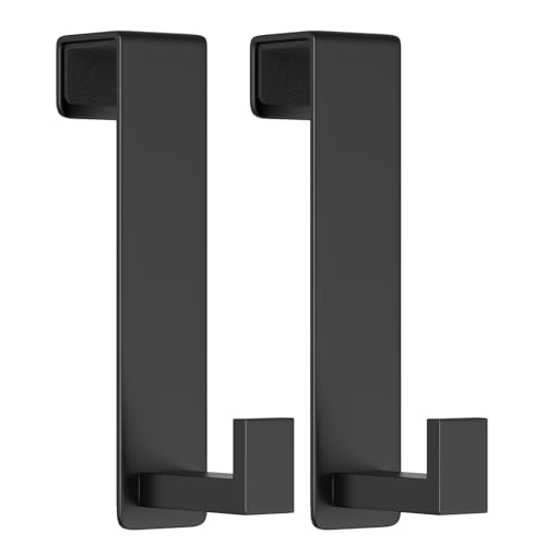 WUIVIUT 2 Pack Heavy Duty Single Over The Door Hooks L-Shaped Bedroom Door, Jacket Hanger Hook, 1.77 inch Wide Over The Door Hook, Strong Holder for Coats(L Shape 2 Pack, Fits 1-3/4'' Thick) - size: L Shape 2 Pack, Black
