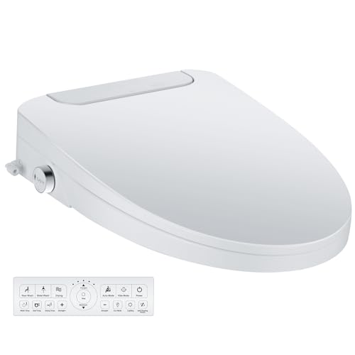Electric Bidet Toilet Seat, Elongated, Warm Water with Air Dryer, Heated Seat and Slow Close Lid, Front and Rear Wash, LED Nightlight, Wireless Remote, White, 101