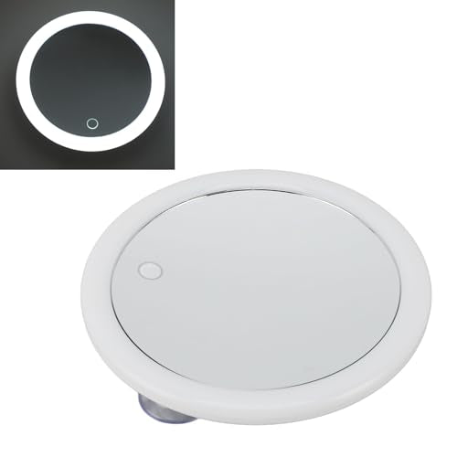 5.6inch Handheld Magnifying Makeup Mirror Triple Suction Cup 10X Magnification Brightness Adjustable LED Lighted Magnifying Mirror