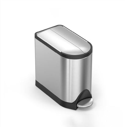 simplehuman 10 Liter / 2.6 Gallon Butterfly Lid Bathroom Step Trash Can, Brushed Stainless Steel with Black Trim - size: 10 liter Brushed