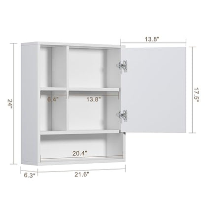 ChooChoo Bathroom Wall Mirror Cabinet, Medicine Cabinet with Storage Shelf | Over The Toilet Storage Cabinet, Adjustable Shelf, 6.3 x 21.6 x 24 Inches, White - color: White