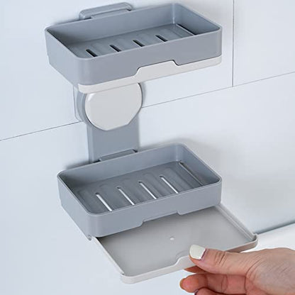 Soap Holder, PEFWO Strong Adhesive Double Layer Soap Dish, Removable Drill-Free Shower Soap Holder for Shower, Bathroom, Bathtub, Kitchen (White) - color: White
