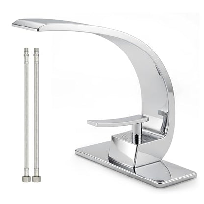 Modern Chrome Bathroom Sink Faucet, Single Hole with Deck Plate | Premium Solid Brass, Single Handle, Fits 1 or 3 Hole, Supply Lines, for Vanity, RV, Farmhouse & Commercia - color: Chrome