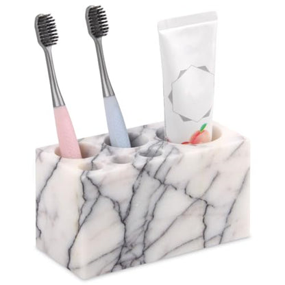 Natural Marble Toothbrush Holder, Lilac, 6 Slots | Large Bathroom Organizer Countertop, Ventilation Design, Stone Toothbrush and Toothpaste Stand, Non-Slip Silicone Pads - color: Lilac, size: 6 Slots