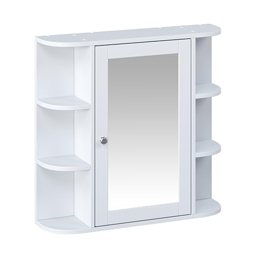 Merax Bathroom Medicine Cabinet, Bathroom Mirror Cabinet Wall Mounted with 6 Side Open Shelves, White Wall Cabinet with Mirror, White - color: White, style: With Mirror