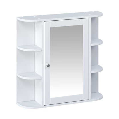 Merax Bathroom Medicine Cabinet, Bathroom Mirror Cabinet Wall Mounted with 6 Side Open Shelves, White Wall Cabinet with Mirror, White - color: White, style: With Mirror