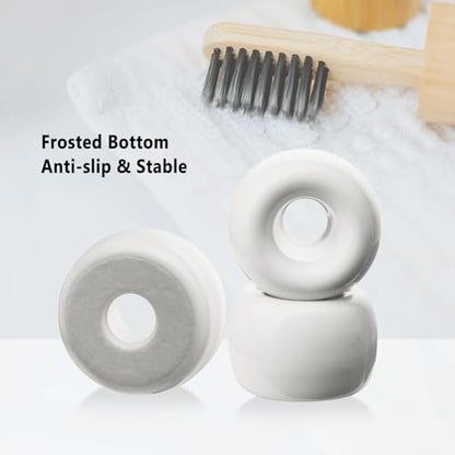 SheeChung Small Ceramic Toothbrush Holders, Mini Tooth Brush Stand, 2 Pack | White Cute Toothbrush Organizer, for Bathroom Countertop, Travel, Camper, Modern, Minimalism, Space-Saving, No-Slip Bottom - color: White