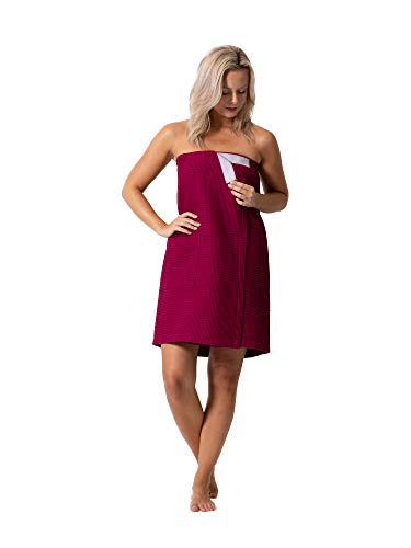 Robe Direct Quick Dry, Lightweight Waffle Spa/Bath Wrap with Adjustable Closure & Elastic Top - color: Wine Red, size: Large-X-Large