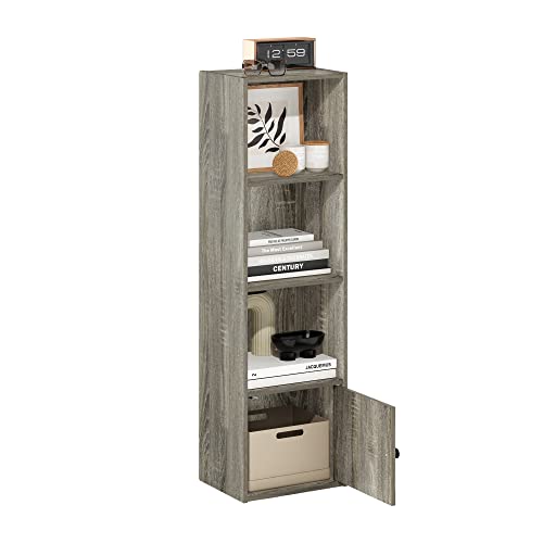 Furinno Luder Shelf Bookcase with 1 Door Storage Cabinet, French Oak - color: French Oak, size: 4-Cube with Cabinet
