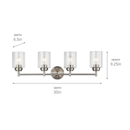 Kichler Winslow 30" Vanity Light in Brushed Nickel, 4-Light Transitional Bathroom Light with Clear Seeded Glass. (30" W x 9.25" H), 45887NI - color: Brushed Nickel, size: 30"
