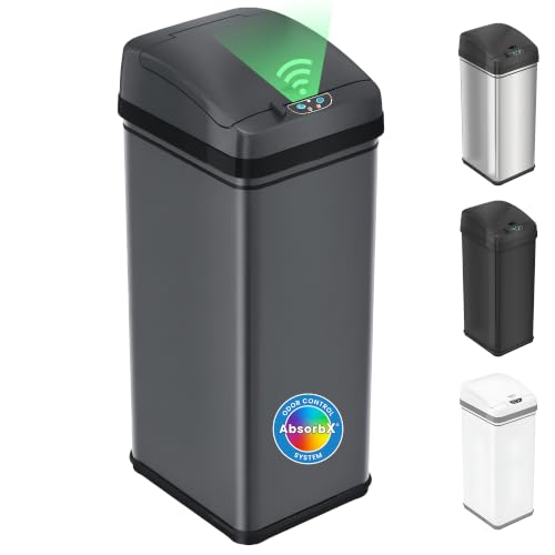iTouchless 13 Gallon Tall Kitchen Trash Can with Lid, Pet Lock & Odor Filter, Patented 50L Automatic Motion Sensor Garbage Bin, Large Capacity No-Bending Stainless Steel Waste Basket, Matte Gray - color: Matte Gray