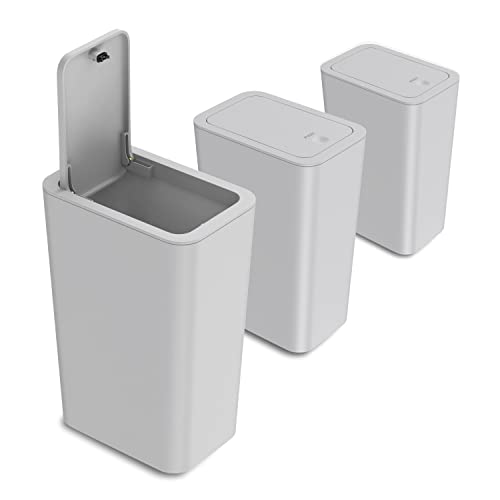 3 Pack 10 Liter / 2.6 Gallon Bathroom Trash Can, Small Trash Can with Lid, Garbage Can Waste Basket for Bathroom, Kitchen, Bedroom, Powder Room, Craft Room, Office, College (Gray) - color: Gray, size: 3 X 2.6 Gal