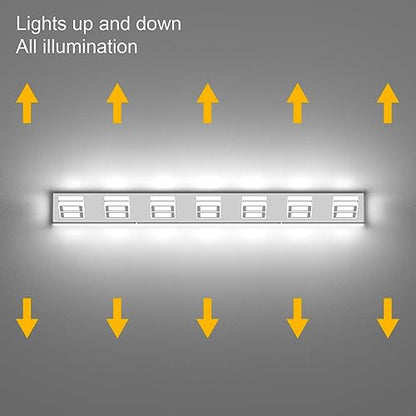 Ralbay 46inch Modern LED Vanity Light Chrome 7 Lights Bathroom Light Fixtures Acrylic Up and Down Bathroom Wall Mounted Lighting Over Long Mirror - color: Chrome, size: 7 Light