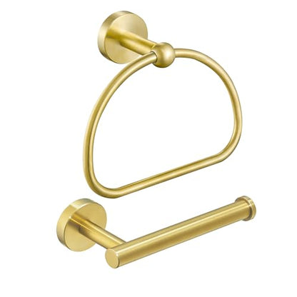 Leyden Toilet Paper Holder Towel Ring Brushed Gold Bathroom Hardware Hand Towel Holder Bathroom Accessories Set Wall Mount Stainless Steel 2 Pieces - color: Gold Round Bottom