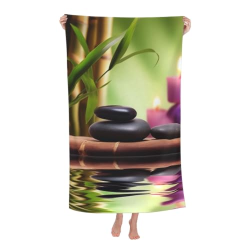 Zen Stones and Bamboo Bath Towel Super Absorbent Beach Towels Microfiber Bathroom Towel 32 x 52 Inch - color: Zen Stones and Bamboo