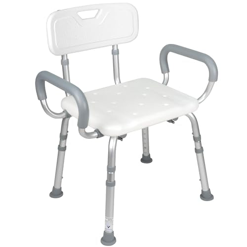 Vaunn Medical Deluxe Spa Shower Chair with Arms and Back, Bath Seat for Seniors, 450 lbs Max Weight, White with Light Gray Arms - style: Shower Chair with Arms
