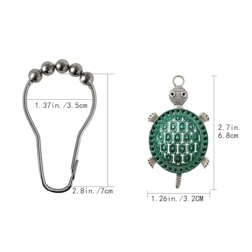 Teal Sea Turtles Shower Curtain Hooks Stainless Steel Decorative Shower Curtain Rings for Ocean Beach Bath Rust-Resistant Shower Hooks for Shower Curtain or Liner Pack of 12 (Teal Turtle) - size: Teal turtle