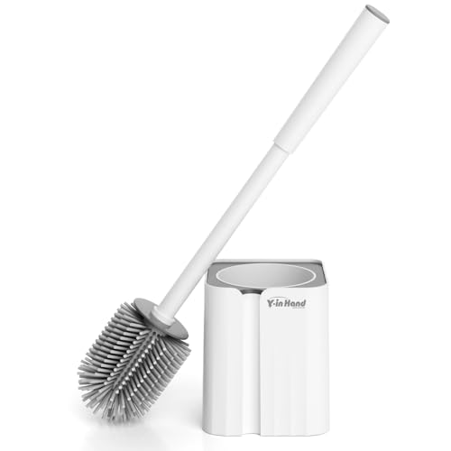 Toilet Brush and Holder Set, Silicone Toilet Bowl Brush, Bathroom Accessories, Durable Toilet Scrubber Bristles, Compact Size for RV, Wall Mountable, Drip-Proof, Deep Cleaning. (White) - color: White Silicon