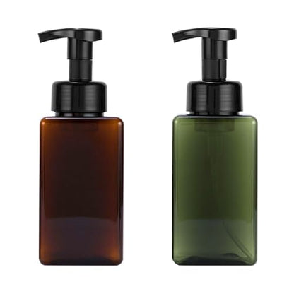 Plastic Foaming Hand Soap Dispenser Set, Reusable Pump Bottles for Kitchen and Bathroom for Shampoo Body Wash Facial Cleanser (2, Amber+Green, 450ML) - color: Amber+green