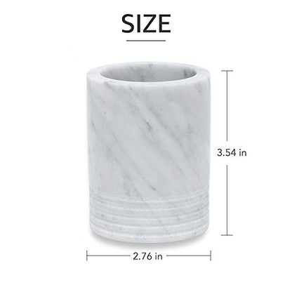 Marble Toothbrush Holder Makeup Brush Stand Bathroom Countertop Organizer | 100% Genuine Natural Marble, Durable and Sturdy, SPA Luxury Tumbler, Easy to clean, Multi-use Storage Cup, Non-slip Pads