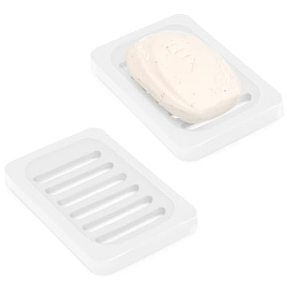 Topsky 2Pcs Soap Dish Holder, Non-Slip Bathroom Accessories Silicone Soap Case Saver, Sink Deck Bathtub Shower Dish Soap Drainer, Silicone Holder for Soap, Sponges, Scrubber (White-2pcs) - color: White-2pcs