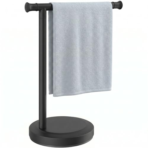 Hoimpro Hand Towel Holder Stand Bathroom Towel Bar Rack Countertop Black | Free Standing Towel Hanger for Bathroom Kitchen Vanity Counter,13 Inch, Stainless Steel, Towel Ring, Bath Accessories , Matte - color: Matte Black