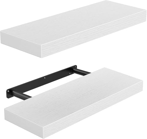 AMADA HOMEFURNISHING Floating Shelves Wall Mounted, 15 x 7 Inch Wall Shelves for Bathroom, Bedroom, Living Room, White Shelves Set of 2 - color: White, size: 15 inches