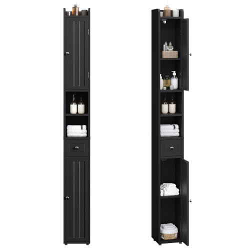 ChooChoo Narrow Bathroom Storage Cabinet with Adjustable Shelves and Drawer | Tall Slim Storage Cabinet, Freestanding Cupboard for Small Spaces, Black - color: Black, size: 7.87"D x 7.87"W x 70.87"H