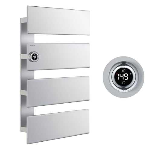 P&Dlusir X Series Heated Towel Rack, 4 Panel, Silver, Left-Wiring | Thermo Control and Timer (1-24h, On), Fast Heating and Drying, Memory & Remote Control Compatible, Memory Function - color: Silver, size: 4 Panel