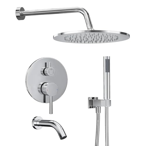 Gabrylly Shower System, 10" Bathtub Shower Faucets Set, Chrome | All Metal Rain Shower Head with Handheld Spray Combo and Tub Spout, Luxury Bathroom Rainfall Shower Head Set With Valve - color: Chrome
