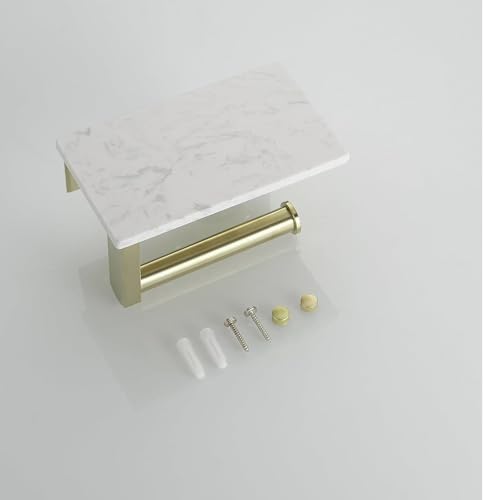 BWE Brushed Gold Toilet Paper Holder with Marble Shelf Wall Mounted | Toilet Paper Roll Holder with Phone Shelf 304 Stainless Steel Tissue Holder for Bathroom Washroom,Saving Space - color: Brushed Gold