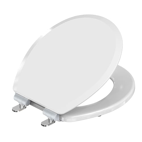 Pro Elite Heavy-Duty Wood Toilet Seat, Round, White | Magnetic Quick-Release, Easy-Clean and Change, HushMotion Soft Close, StainShield High-Gloss Finish, Arch-Tite Secure Fit - color: White, size: Round