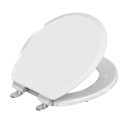 Pro Elite Heavy-Duty Wood Toilet Seat, Round, White | Magnetic Quick-Release, Easy-Clean and Change, HushMotion Soft Close, StainShield High-Gloss Finish, Arch-Tite Secure Fit - color: White, size: Round