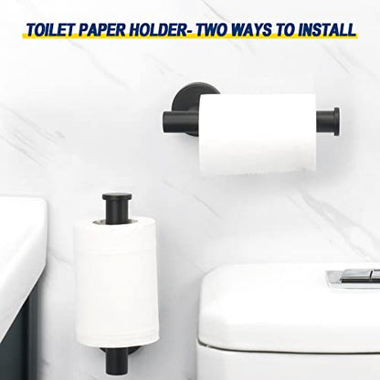 NearMoon Bath Toilet Paper Holder+ Hand Towel Holder, 2 Pieces Bathroom Hardware Set- Premium 304 Stainless Steel Toilet Roll Holder and Towel Rack Wall Mounted for Kitchen (Matte Black) - color: Matte Black