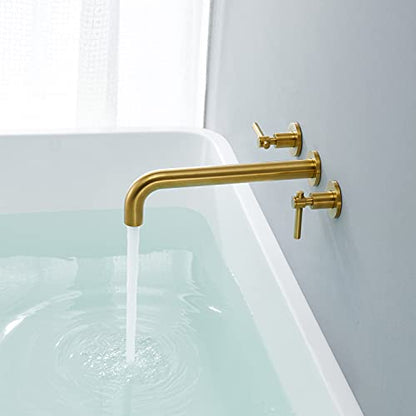 Wall Mount Tub Filler Brushed Gold Tub Faucet Brass Bathroom Bathtub Faucets with 2 Handles - color: Brushed Gold