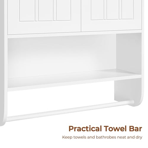Yaheetech 24" Bathroom Wall Cabinet Over Toilet with Towel Bar, White Doors | Over-the-Toilet Storage for Small Bathrooms, Doors Hide Clutter, Adjustable Shelf Fits Tall Bottles, Open Display, MDF Build