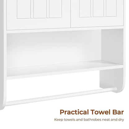 Yaheetech 24" Bathroom Wall Cabinet Over Toilet with Towel Bar, White Doors | Over-the-Toilet Storage for Small Bathrooms, Doors Hide Clutter, Adjustable Shelf Fits Tall Bottles, Open Display, MDF Build