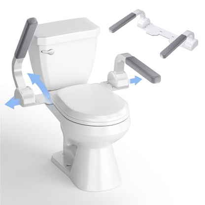 ZEAGUS Width Adjustable Toilet Safety Rails - 500lb Toilet Safety Frame | Grab Bars, 60° Adjustable & Space-Saving Toilet Assist Arms for Seniors, Disabled, Elderly, Mobility-Impaired