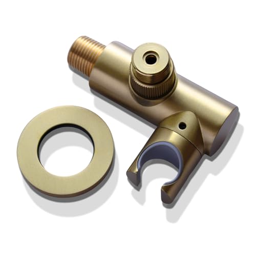 Bathroom Brass Round Water Supply Elbows Angle Adjustable Wall Mount HandHeld Shower Head Bracket with On/Off Flow Control Holder, Brushed Gold - color: Brushed Gold