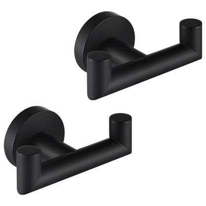 Matte Black Double Towel Hooks for Bathrooms, 2 Pack, Wall Mounted | Rustproof 304 Stainless Steel, Heavy-duty 11lbs Robe Hooks for Towels, Coats, Bags, Shower, Kitchen, Entryway Storage Hook - color: Matte Black