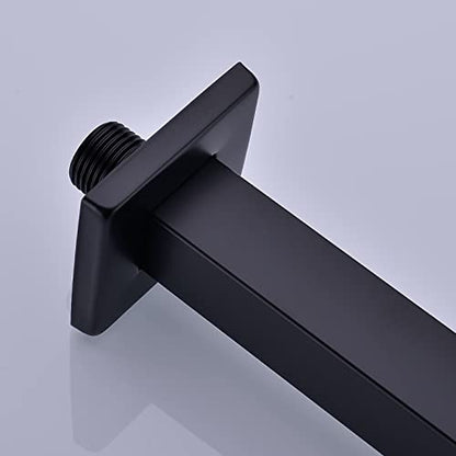 8 Inch Matte Black Square Ceiling Mount Shower Arm and Flange ﻿ | Stainless Steel Rain Straight Shower Head Extension Pipe - color: Matte Black, style: 8 Inches