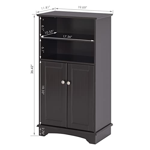 Spirich Small Bathroom Storage Cabinet with Doors & Open Shelves, Espresso | Adjustable Shelf, Anti-Tip Device, 19.69"W x 11.81"D x 36.42"H, Perfect for Bathroom, Entryway, Living Room & Dining Room - size: 36.42'' Tall