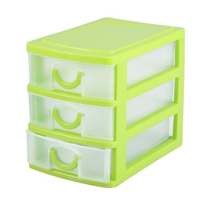 3 Tier Plastic Drawer Organizer with Adjustable Dividers, Compact Detachable Storage Box for Jewelry Makeup Accessories, Multi Purpose Home Office Bathroom Organization (3 Layers of Green)