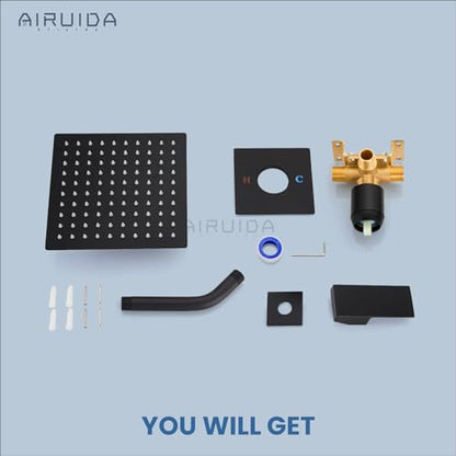 Airuida Shower Faucet Set,8 Inch Shower Valve Kit,Matte Black | Male Threads,Rough-in Valve Shower Trim Kit,Single Handle Control Shower Set - color: Matte Black, size: 8 Inch