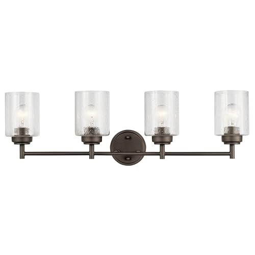 Kichler Winslow 30" Vanity Light in Olde Bronze®, 4-Light Transitional Bathroom Light with Clear Seeded Glass. (30" W x 9.25" H), 45887OZ - color: Old Bronze, size: 30"