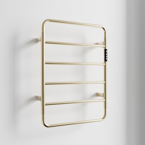 Towel Warmer, Stainless Steel Heated Towel Racks for Bathroom, 6 Bars Wall Mounted Towel Heater with Intelligent Touch Screen Timer & Temperature Adjustment, Plug-in/Hard-Wired, Brushed Gold - color: Brushed Gold, size: 6-Bar