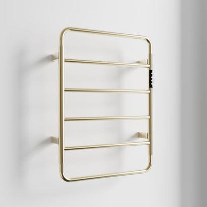 Towel Warmer, Stainless Steel Heated Towel Racks for Bathroom, 6 Bars Wall Mounted Towel Heater with Intelligent Touch Screen Timer & Temperature Adjustment, Plug-in/Hard-Wired, Brushed Gold - color: Brushed Gold, size: 6-Bar