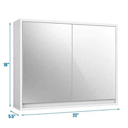 Tangkula Bathroom Medicine Cabinet, 2-Tier Wall-Mounted Storage Cabinet with Double Mirror Doors, Multipurpose Kitchen Bathroom Medicine Storage Cabinet, White (22" x 18") - size: 22 x 18 Inch