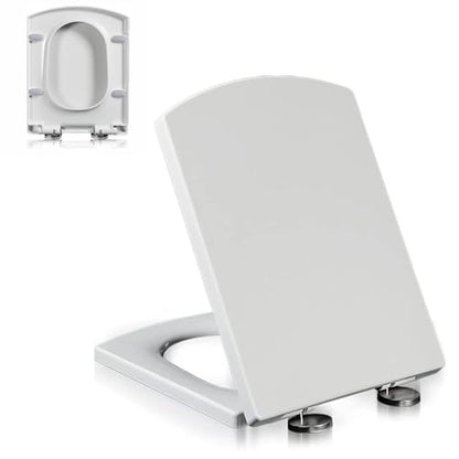 White Toilet Seat with Slow Close Lid and Seat, Quick Release for Easy Cleaning, 360° Adjustable Hinge, Square Loo Seats - Top Fixings Included, Polypropylene (PP), 03B, 34.5x43cm - size: 43x34.5cm (03B)