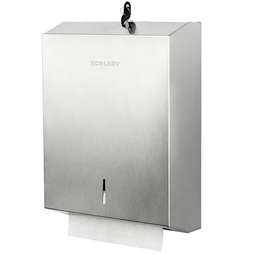 Gorlary Paper Towel Dispenser Wall Mount Commercial, Silver, Lockable | Brushed Stainless Steel, Fits C-Fold Multifold Trifold Paper Towels, Fingerprint Resistant, Touchless Hand Towels holder - color: Large-silver